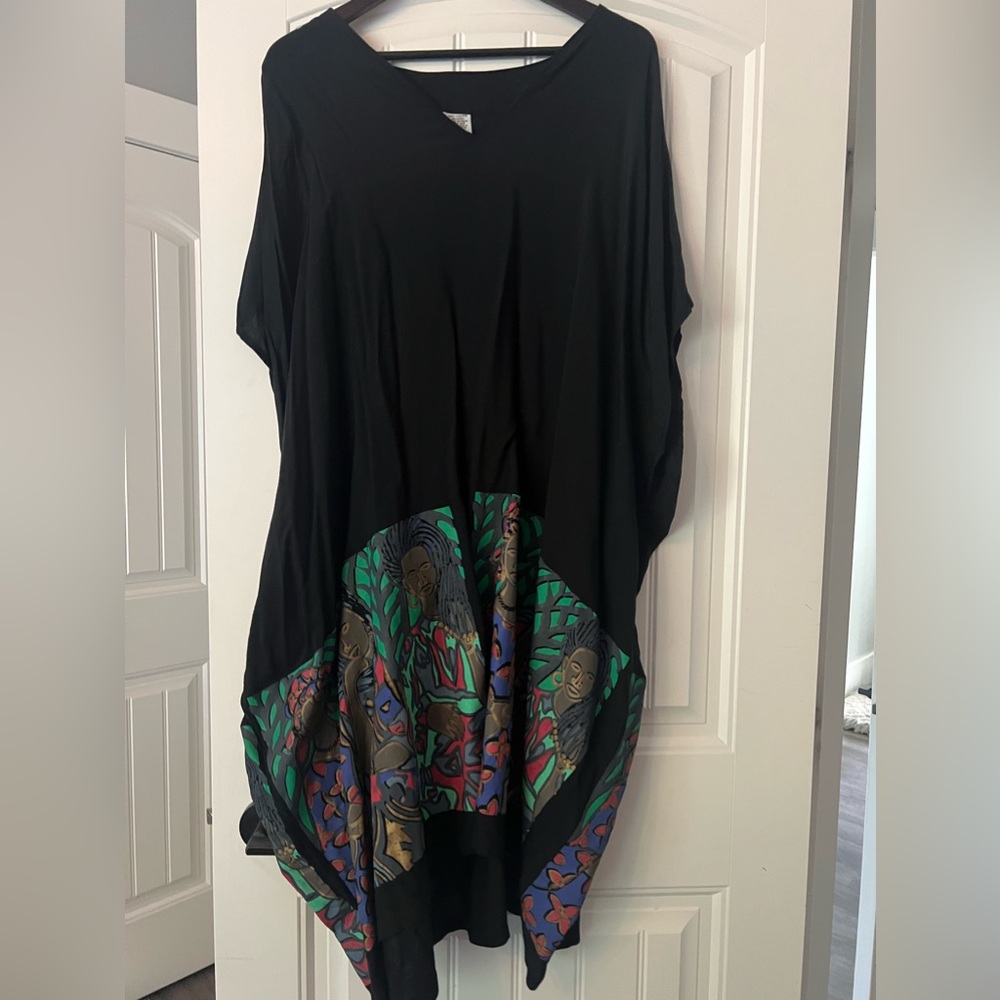 Midi Viscose Caftan Dress or Cover-up-Gorgeous Feminine Detail . Like New!